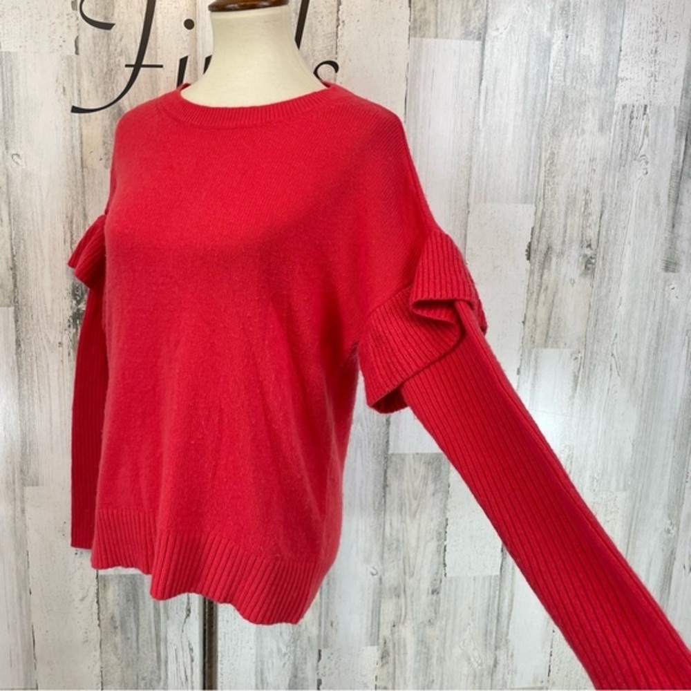 Ann Taylor Red Wool Blend Ruffle Sleeve Sweater Size M